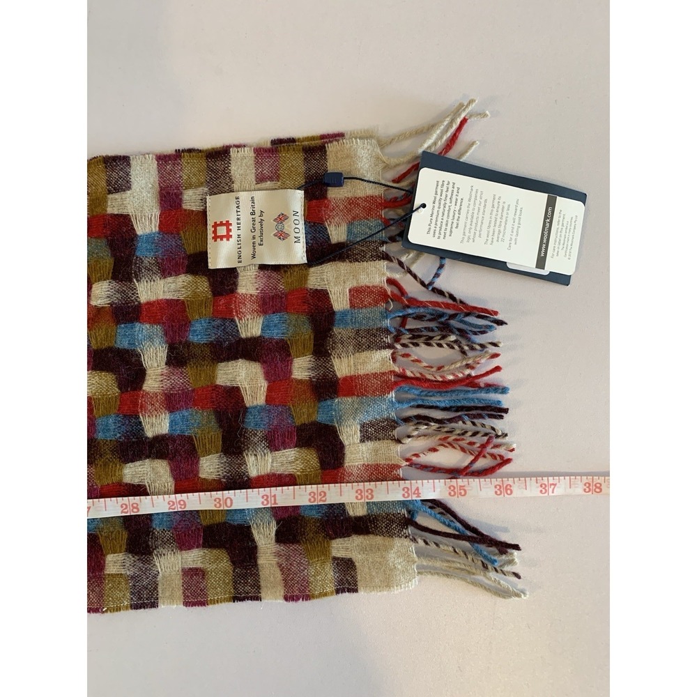 NWT English Heritage Abraham Moon Merino Wool Scarf Colourful Weave Patchwork - Picture 7 of 7